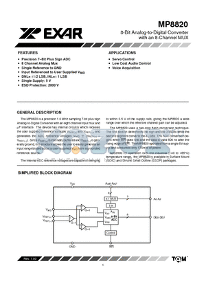 MP8820 datasheet - 8-Bit Analog-to-Digital Converter with an 8-Channel MUX