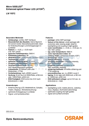 LWY87C-S1T1-2C5D datasheet - Micro SIDELEDR Enhanced optical Power LED (ATONR)