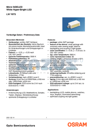 LWY87S datasheet - Micro SIDELED White Hyper-Bright LED