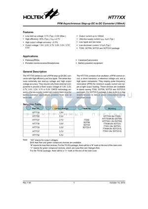 HT7733 datasheet - PFM Asynchronous Step-up DC to DC Converter (100mA)