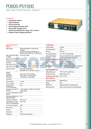 PU100024-60 datasheet - 480 - 1000 WATTS DC/DC SINGLE