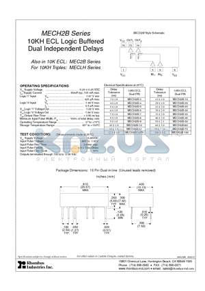 MECH2B-50 datasheet - MECH2B Series 10KH ECL Logic Buffered Dual Independent Delays