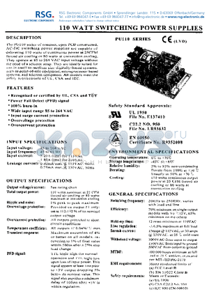 PU110-14A datasheet - 110 WATT SWITCHING POWER SUPPLIES