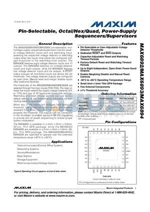 MAX6893ETI datasheet - Pin-Selectable, Octal/Hex/Quad, Power-Supply Sequencers/Supervisors