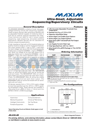 MAX6895AAL datasheet - Ultra-Small, Adjustable Sequencing/Supervisory Circuits