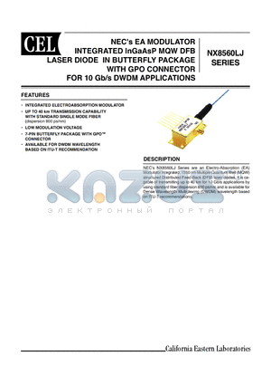 NX8560LJ datasheet - NECs EA MODULATOR INTEGRATED InGaAsP MQW DFB LASER DIODE IN BUTTERFLY PACKAGE WITH GPO CONNECTOR FOR 10 Gb/s DWDM APPLICATIONS