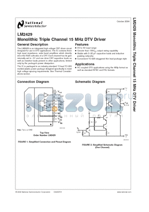 LM2429 datasheet - Monolithic Triple Channel 15 MHz DTV Driver