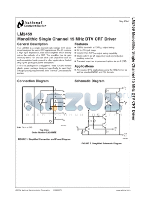 LM2459TE datasheet - Monolithic Single Channel 15 MHz DTV CRT Driver