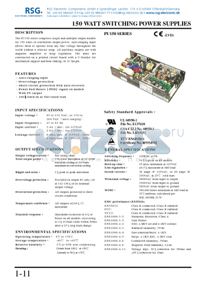 PU150-32B datasheet - 150 WATT SWITCHING POWER SUPPLIES