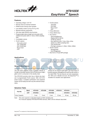 HT81003 datasheet - EasyVoiceTM Speech