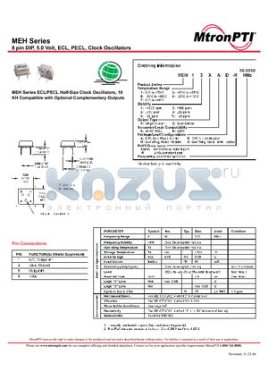 MEH11XAG datasheet - 8 pin DIP, 5.0 Volt, ECL, PECL, Clock Oscillators