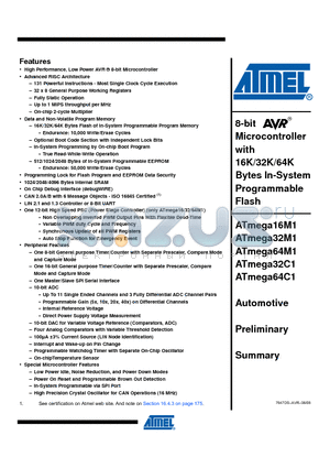 MEGA32M1-15AZ datasheet - 8-bit Microcontroller with 16K/32K/64K Bytes In-System Programmable Flash