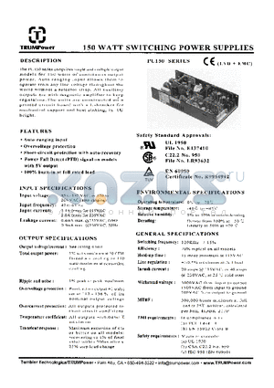 PU150-45B datasheet - 150 WATT SWITCHING POWER SUPPLIES