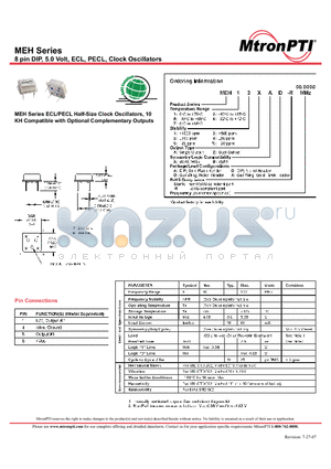 MEH11XBA datasheet - 8 pin DIP, 5.0 Volt, ECL, PECL, Clock Oscillators