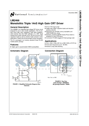 LM2468TA datasheet - Monolothic Triple 14nS High Gain CRT Driver