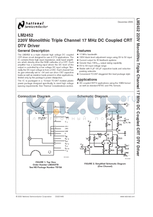 LM2452 datasheet - 220V Monolithic Triple Channel 17 MHz DC Coupled CRT DTV Driver