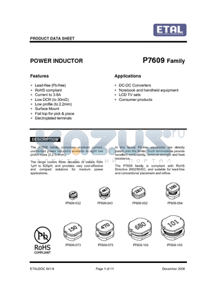 P7609-032-100M datasheet - POWER INDUCTOR