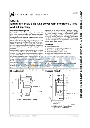 LM2453TA datasheet - Monolithic Triple 6 nS CRT Driver With Integrated Clamp and G1 Blanking