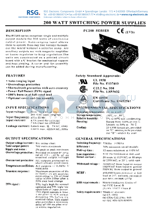 PU200-30 datasheet - 200 WATT SWITCHING POWER SUPPLIES