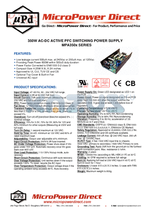 MPA350X-12 datasheet - 350W AC-DC ACTIVE PFC SWITCHING POWER SUPPLY