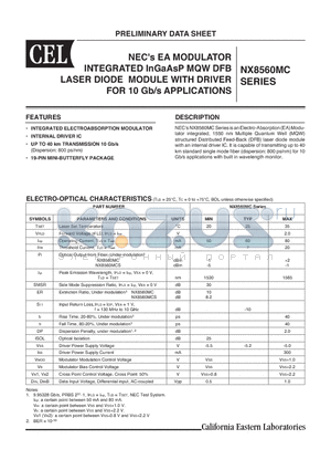 NX8560MCS-CC-AZ datasheet - NECs EA MODULATOR INTEGRATED InGaAsP MQW DFB LASER DIODE MODULE WITH DRIVER FOR 10 Gb/s APPLICATIONS