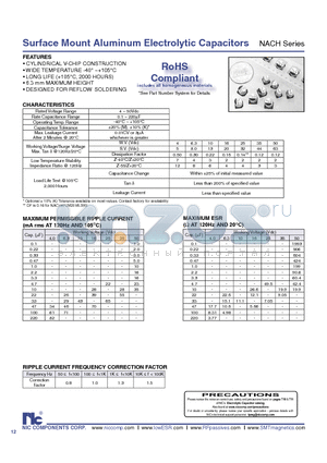 NACH1R0K50V5X6.3TR13F datasheet - Surface Mount Aluminum Electrolytic Capacitors