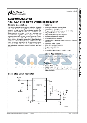 LM25010MHX datasheet - 42V, 1.0A Step-Down Switching Regulator