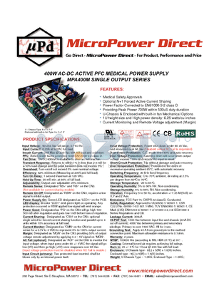 MPA400MXY-18Z datasheet - 400W AC-DC ACTIVE PFC MEDICAL POWER SUPPLY