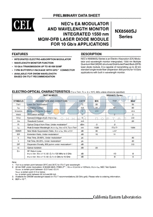 NX8560SJ311-BC datasheet - NECs EA MODULATOR AND WAVELENGTH MONITOR INTEGRATED 1550 nm MQW-DFB LASER DIODE MODULE FOR 10 Gb/s APPLICATIONS