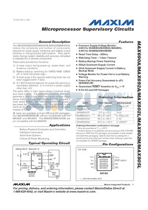 MAX690AEPA datasheet - Microprocessor Supervisory Circuits