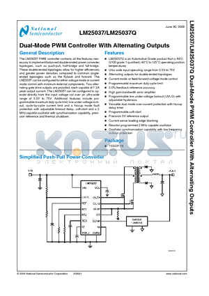 LM25037 datasheet - Dual-Mode PWM Controller With Alternating Outputs