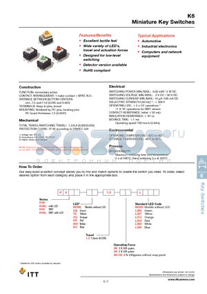 K6BLBU1.52NODL352 datasheet - Miniature Key Switches