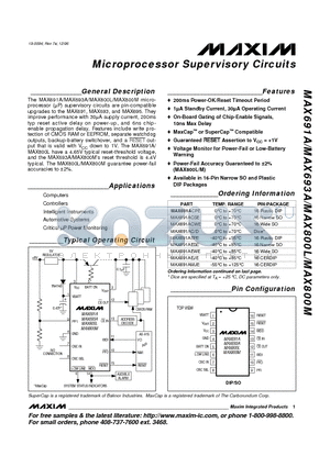 MAX691 datasheet - Microprocessor Supervisory Circuits