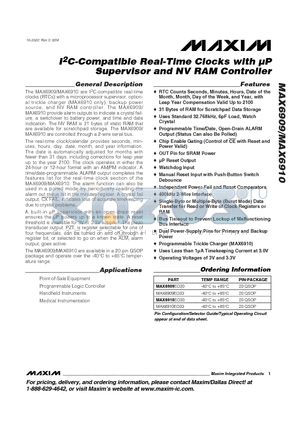 MAX6910EO30 datasheet - I2C-Compatible Real-Time Clocks with uP Supervisor and NV RAM Controller