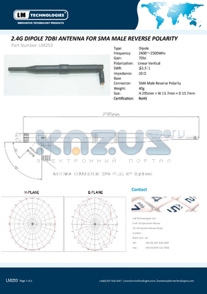 LM253 datasheet - 2.4G DIPOLE 7DBI ANTENNA FOR SMA MALE REVERSE POLARITY