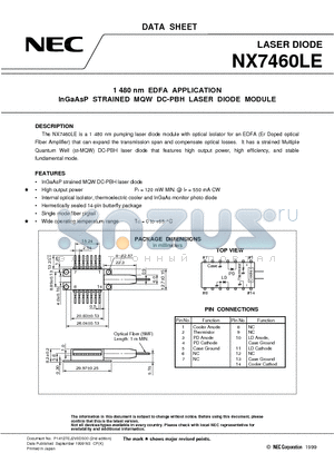 NX8562LB datasheet - 1 480 nm EDFA APPLICATION InGaAsP STRAINED MQW DC-PBH LASER DIODE MODULE
