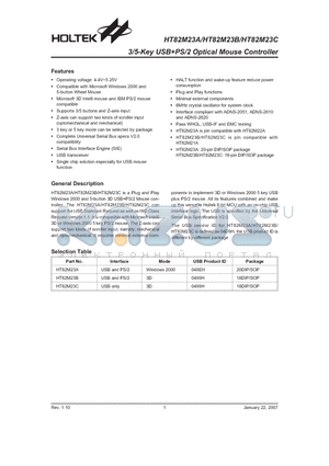HT82M23A datasheet - 3/5-Key USBPS/2 Optical Mouse Controller