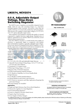 LM2574DW-ADJR2 datasheet - 0.5 A, Adjustable Output Voltage, Step−Down Switching Regulator