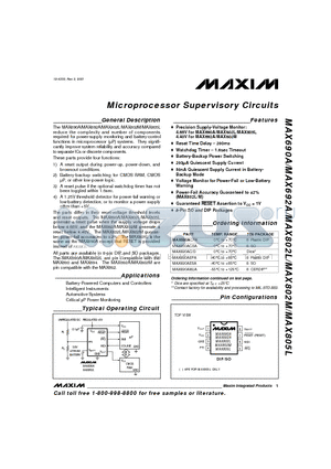 MAX692AC/D datasheet - Microprocessor Supervisory Circuits