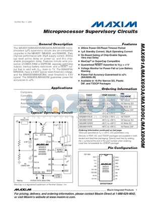 MAX693AC/D datasheet - Microprocessor Supervisory Circuits