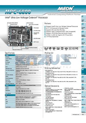 MPC-6800-A10-03 datasheet - Intel Ultra Low Voltage Celeron Processor