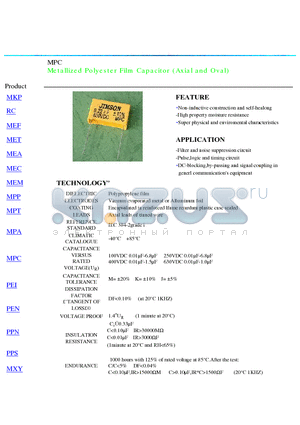 MPC datasheet - Metallized Polyester Film Capacitor (Axial and Oval)