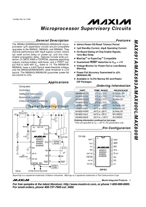 MAX693ACPE datasheet - Microprocessor Supervisory Circuits