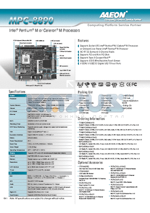 MPC-8890-A10 datasheet - Intel Pentium M or Celeron M Processors