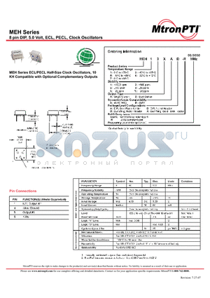MEH13ZAA-R datasheet - 8 pin DIP, 5.0 Volt, ECL, PECL, Clock Oscillators