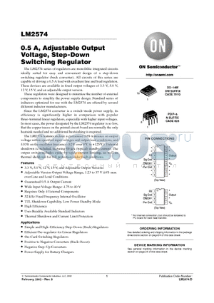 LM2574N-5 datasheet - 0.5 A, Adjustable Output Voltage, Step-Down Switching Regulator