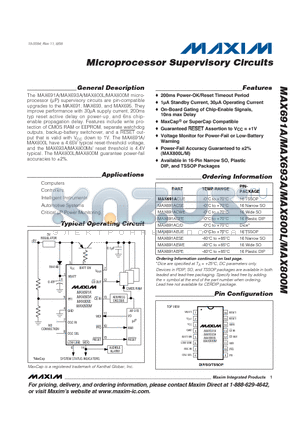 MAX693AEWE datasheet - Microprocessor Supervisory Circuits