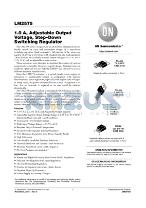 LM2575 datasheet - 1.0 A, Adjustable Output Voltage, Step−Down Switching Regulator