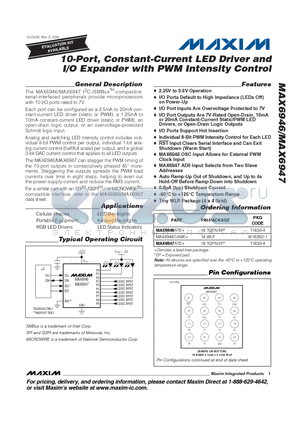 MAX6946 datasheet - 10-Port, Constant-Current LED Driver and I/O Expander with PWM Intensity Control