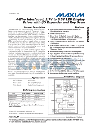 MAX6954APL datasheet - 4-Wire Interfaced, 2.7V to 5.5V LED Display Driver with I/O Expander and Key Scan